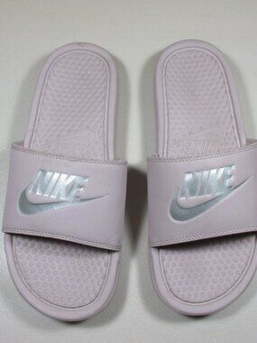 Nike womens Rose Silver Benassi JDI slide sandals 9 M 343881 614